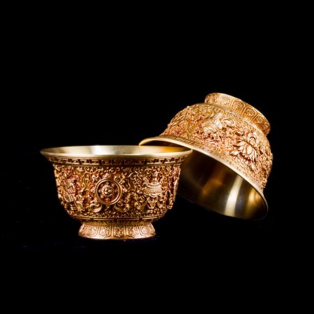 Tibetan buddhist altar: buy a set of thick tibetan copper offering bowls — DharmaCraft buddhist boutique